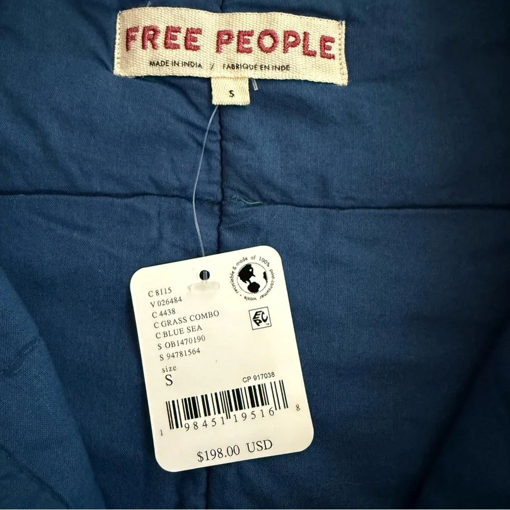 Free People Chloe Jacket Green Blue Quilted